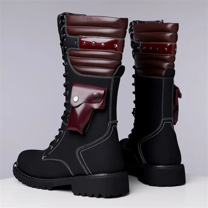 Luxury Brand Men's Mid-calf Boots 2025 New High Top Leather Boots Fashion Motorcycle Boots for Men Trendy Street Punk Boot Botas