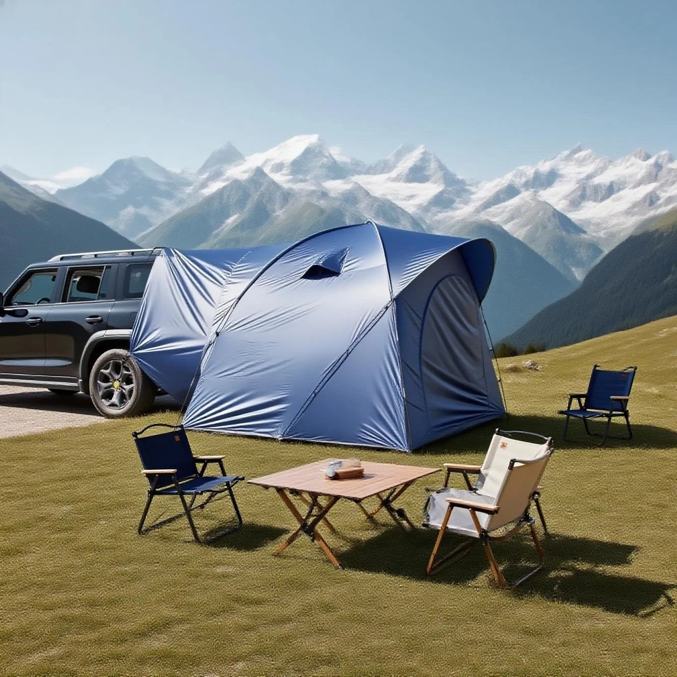 3-4 Person SUV Camping Tent PU4000 Waterproof with Mesh Bug Door, Cross-Ventilated Quick-Pitch Design, Built-In Floor