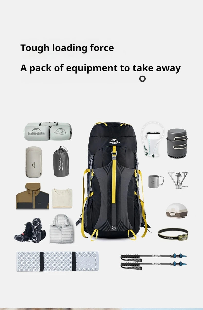 Naturehike Hiking Backpack Waterproof 45/55/65L Knapsack Climbing Travel Outdoor Sports Large Capacity Nylon Bag With Rain Cover