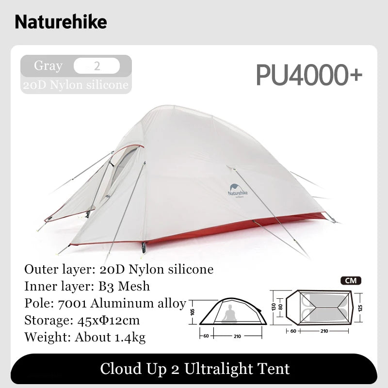 Naturehike Outdoor Upgrade Cloud Up 2 3 Person Tent 20D Nylon Silicone Double Layer Aluminum Pole Ultralight Camping Hiking Tent