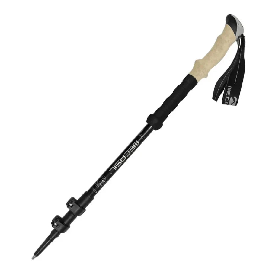 2 high-end hiking sticks, imitation cork handles, three-section telescopic ultra-light alloy sticks with external locks