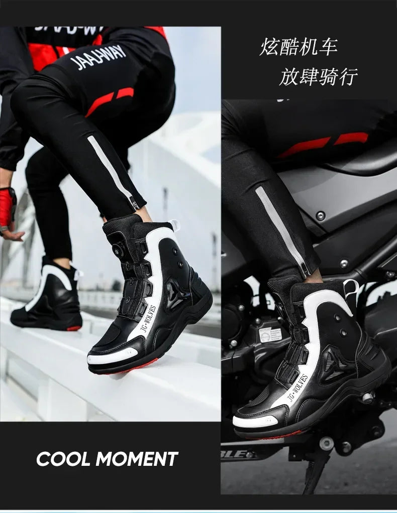 Non-slip  Motorcycle Protective Rubber Soles Boots Casual Motorcycle Boots Men's Leather Boots Motorcycle Riding Shoes