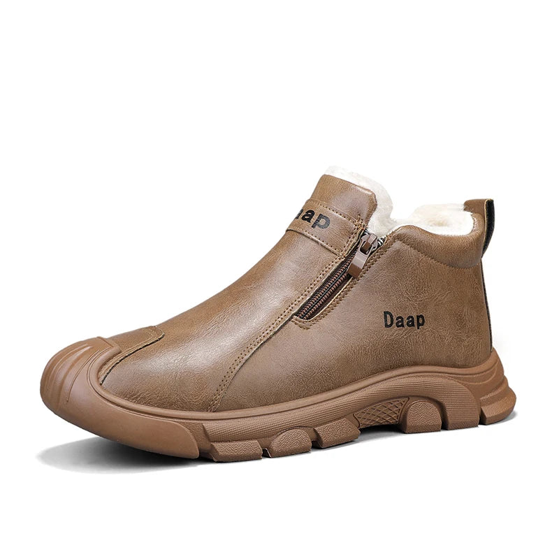 2025 High Top Men's Winter Shoes Comfortable Black Fluff Boots Men Warm Plush Leather Casual Sneakers Men Work Motorcycle Boots