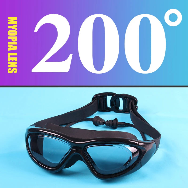Adult Optical HD Swimming Goggles Anti-fog UV Protection Waterproof Silicone -2 To -9 Myopia Swim Eyewear Glasses with Earplug
