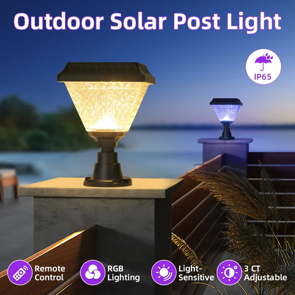 Outdoor Led Solar Garden Lights Dimming Timed Column Light Post Lamp Pillar Light Modern LED for Home Villa Garden Patio Decor