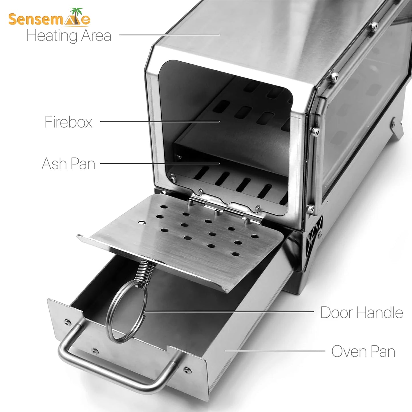 Portable Stainless Steel Wood Stove Camping Oven with Glass Window Folding Rocket Stove Mini Drawer for BBQ Grill Garden Hiking