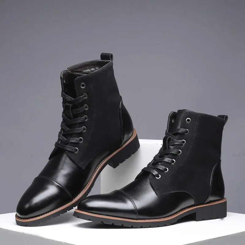 2024 Autumn New Casual Fashion Trend High Top Men's Shoes Leather Boots Large Size 38-48
