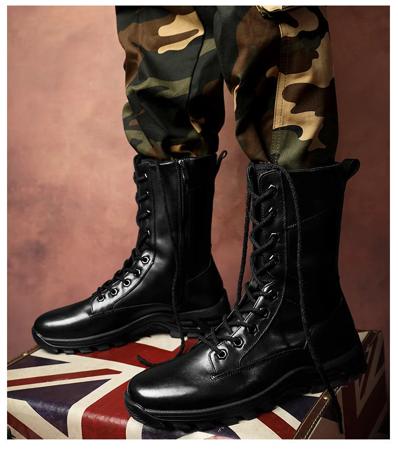 Genuine Leather Ankle Boots Men Outdoor Leather Winter Fur Warm Man Boots Army Hunting Boots for Men Shoes Casual Black Boots