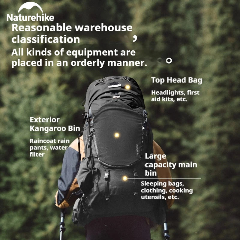 Naturehike 70L Hiking Backpack Outdoor Rainproof With Rain Cover Knapsack Climbing Shoulder Bag Travel Camping Rucksack Portable