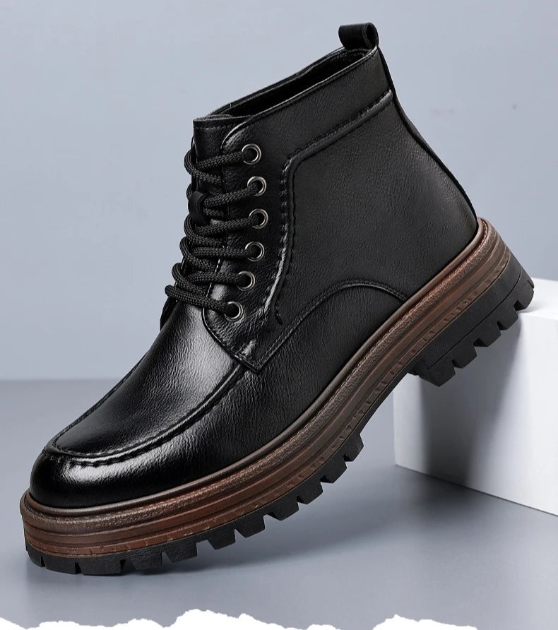 2025 Autumn Winter New Platform Boots for Men Keep Warm Fashion Casual Ankle Boot Male Solid Color Outdoor Cow Leather Shoes Man