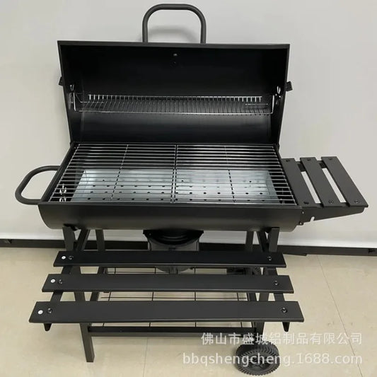 Charcoal Grill Barrel style BBQ Charcoal Grill with Three Item Racks Thermometer Double-Layer Chrome-Plated Iron Baking