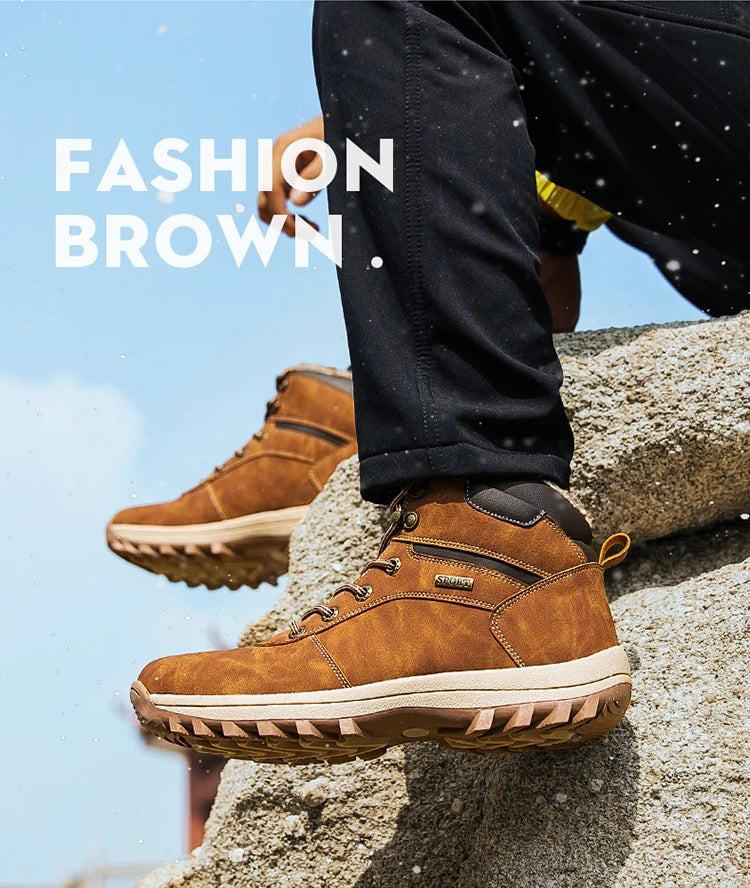 Winter Men Boots Waterproof Leather Plush Super Warm Snow Boots Men Sneakers Outdoor Hiking Boots Men Ankle Boots Big Size 38-48