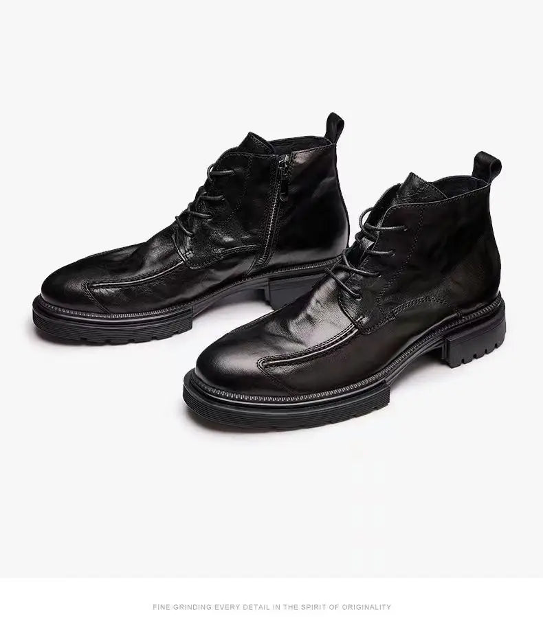 Motorcycle Riding Boots Genuine Leather British Leather Boots High Top Shoes Handmade Retro Men Leather Work Boot