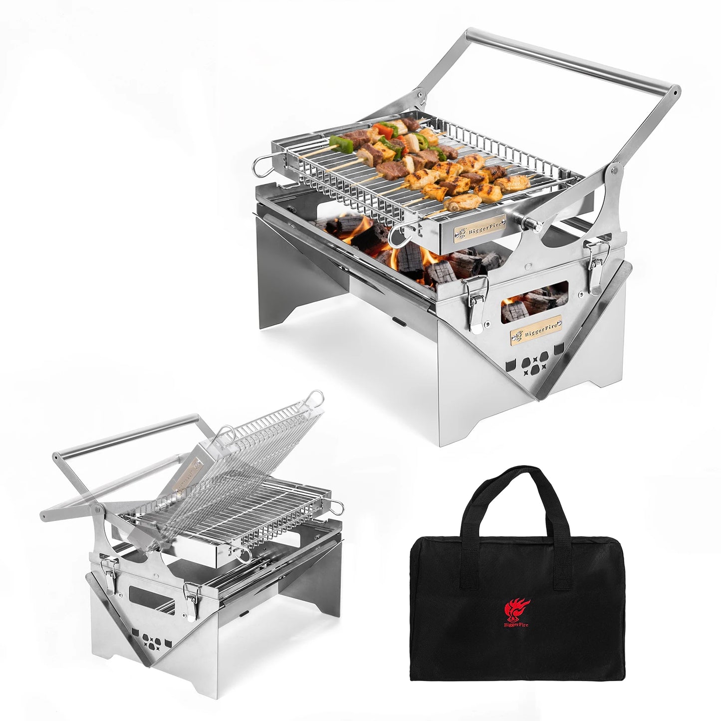 BiggerFire New Portable Outdoor Camping Easy  Flip BBQ Grill Folding Charcoal BBQ Grills