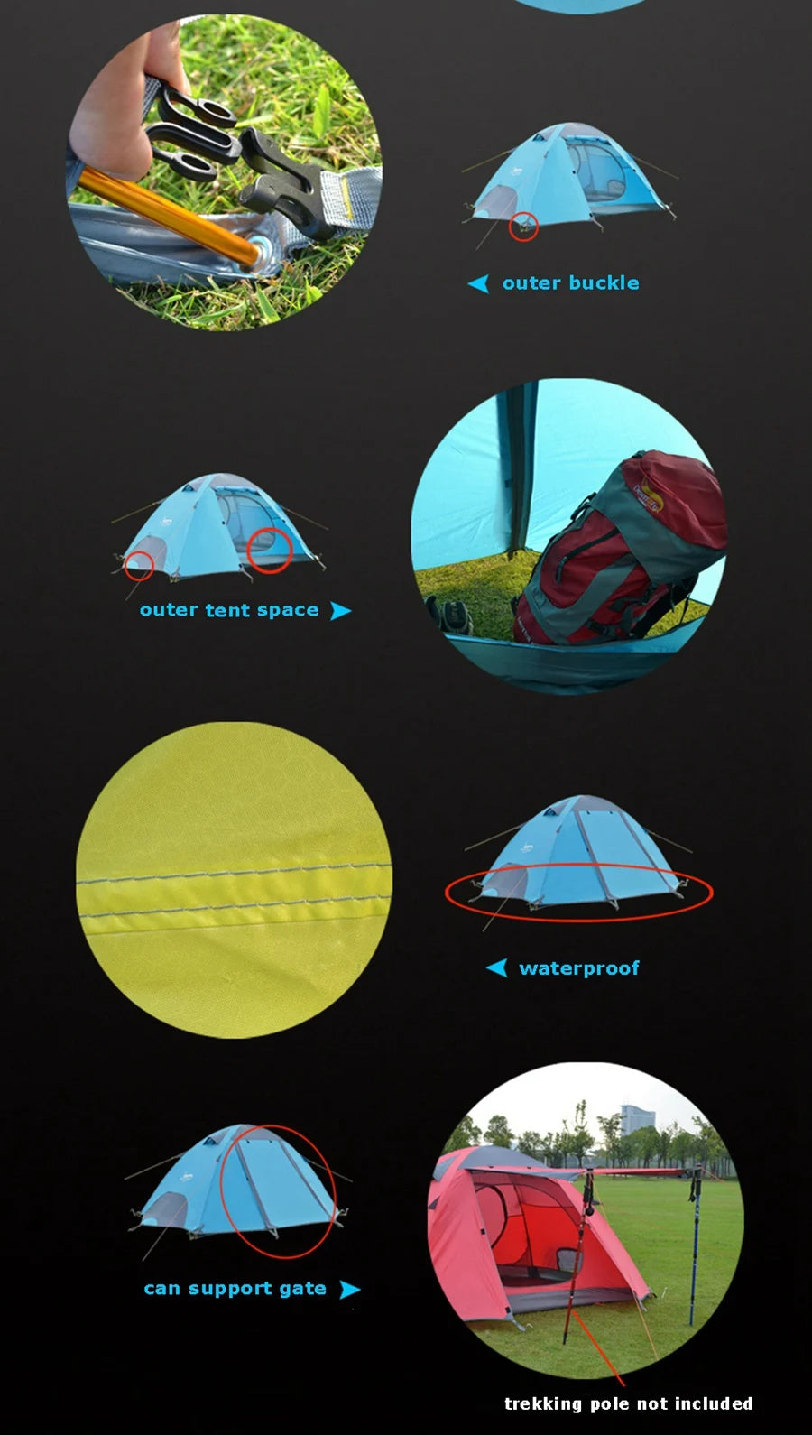 Desert Fox Camping Tents Fiberglass/Aluminum 3 Season Backpack Tent Lightweight Outdoor Compact Tent for Hiking Cycling Climbing