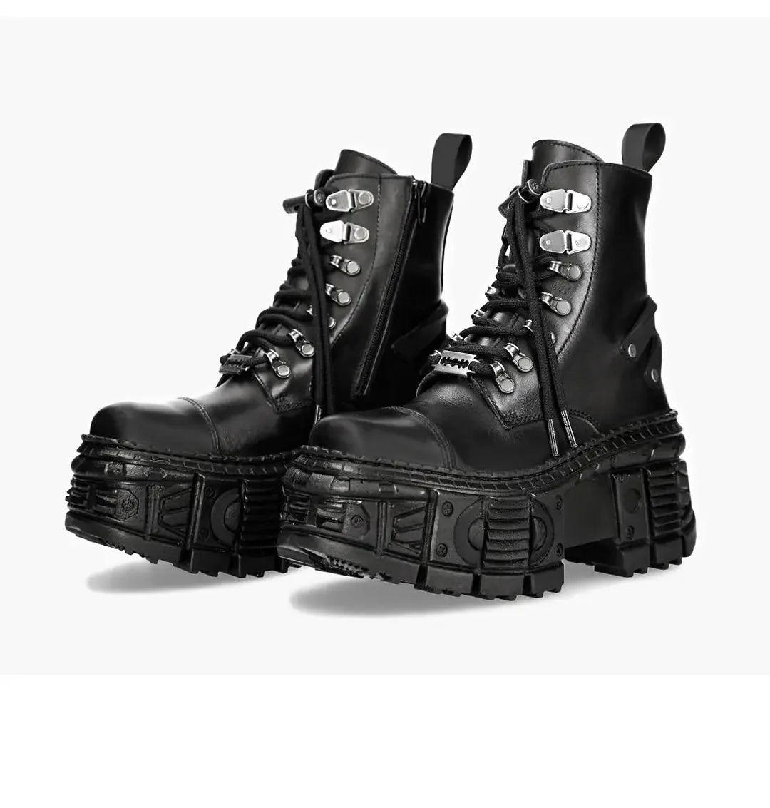 2025 Men's and Women's Retro Spanish Mid-Calf Dark Metal Punk Same Style Below The Knee Platform Popular Street Shooting Boots