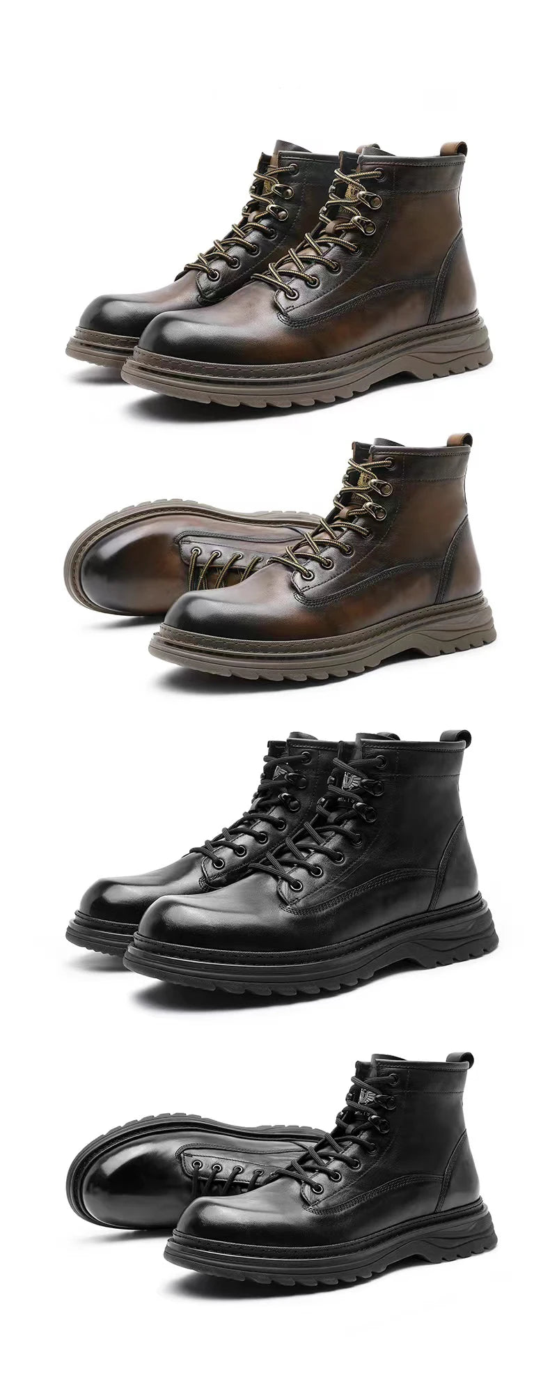 Desai Brand Men Boots Winter Cowboy Full Grain Genuine Leather Military Men Motorcycle Shoes Casual Work Fashion High Quality