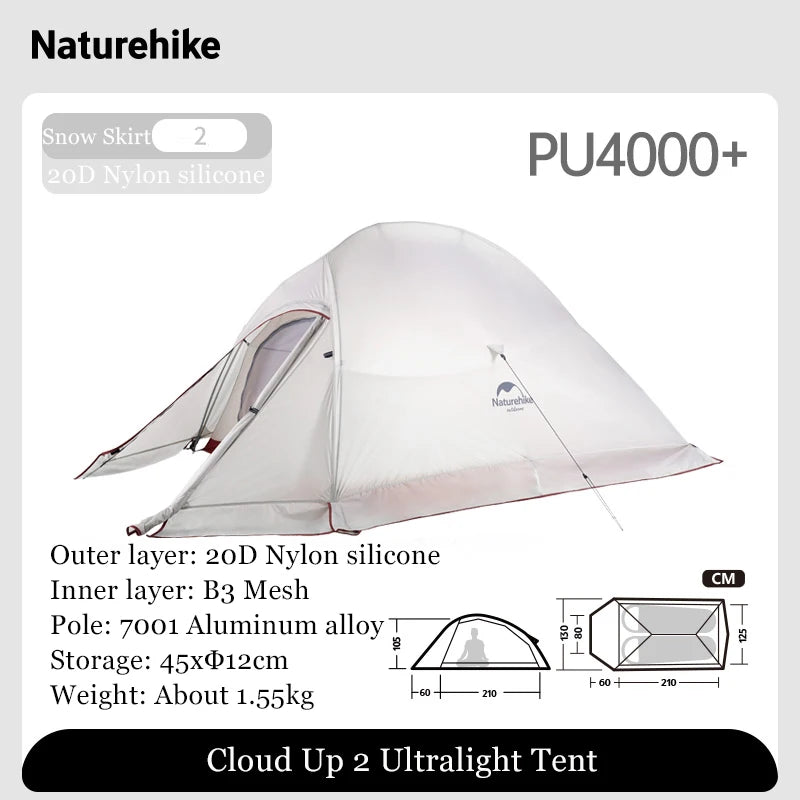 Naturehike Outdoor Upgrade Cloud Up 2 3 Person Tent 20D Nylon Silicone Double Layer Aluminum Pole Ultralight Camping Hiking Tent
