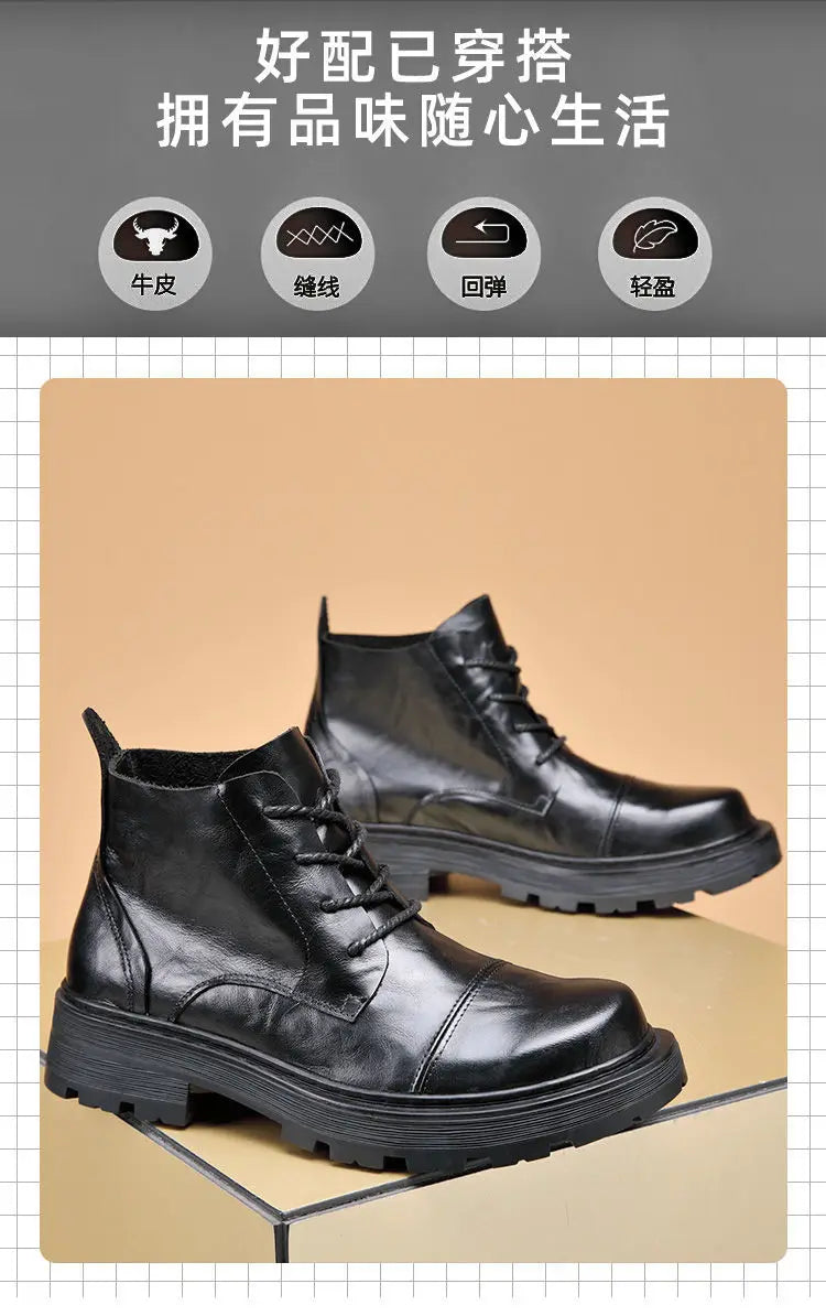 Motorcycle Boot British Style High-top Lace-up Ankle Boots Autumn Winter New Luxury Men's Genuine Leather Designer Shoes