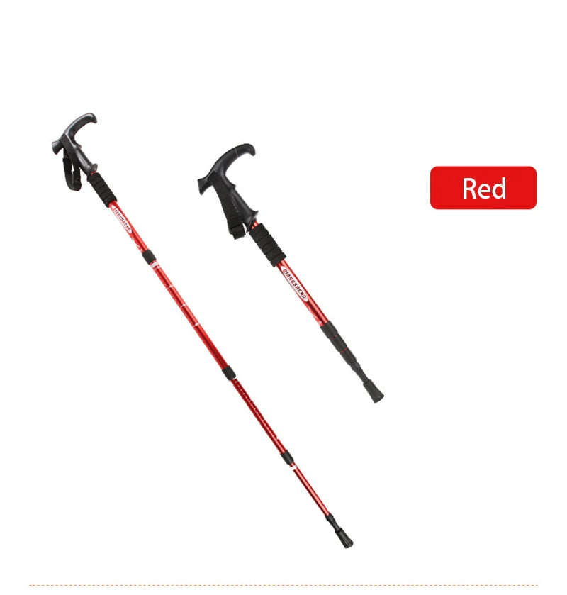 Four-section T-handle Trekking Pole Outdoor Travel Cane Climbing  Pole Aluminum Alloy Telescopic Pole Hiking Walking Stick