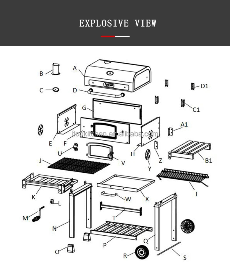 IT-7010 Outdoor Commercial Charcoal Rotisserie Rotating BBQ Grill Cast Iron Barbecue Bbq Charcoal Smokers Grill