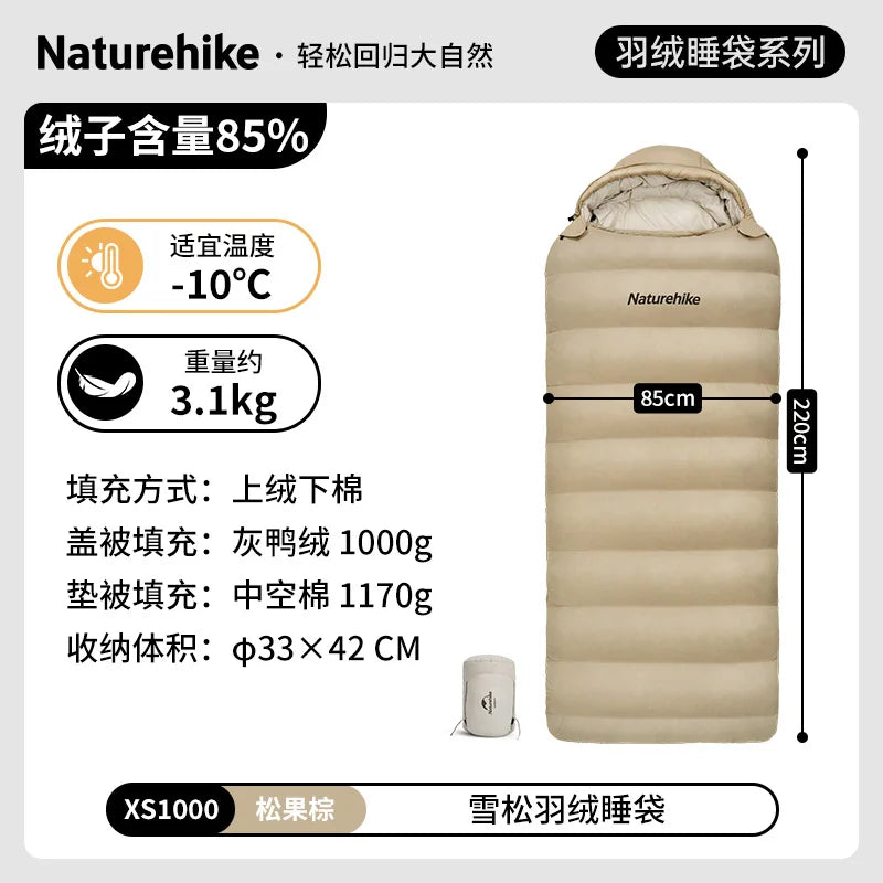 Naturehike-Thickened and Breathable Down-Filled Sleeping Bag for Adults, Outdoor Camping Bag, Warm, Winter CNH22SD008