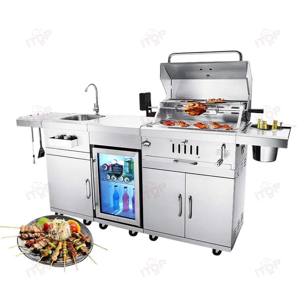 Outdoor Charcoal Bbq Grill With Chiller and Sink Stainless Steel 304 Barbecue Grill Bbq Stove Outdoor Stainless Steel Bbq Grill