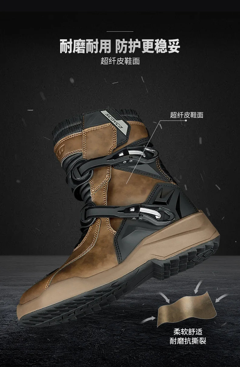 Scoyco Motorcycle Boots Wear-resistant Men's Biker Boots Anti-slip Motorcycle Boots Enduro Waterproof Leather Motocross Boots