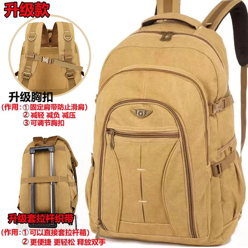 55L 70L Canvas Sports Backpack Men Outdoor Hiking Camping Travel Bag Luggage Rucksack Large Capacity Climbing Tactical Backpack