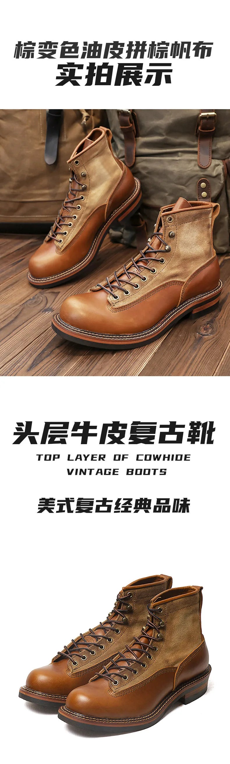 Retro Mens Motorcycle Boots Genuine Cowhide Leather Motorbike Riding Boots Vintage Hight-Top Moto Boots Motocross Ankle Shoes