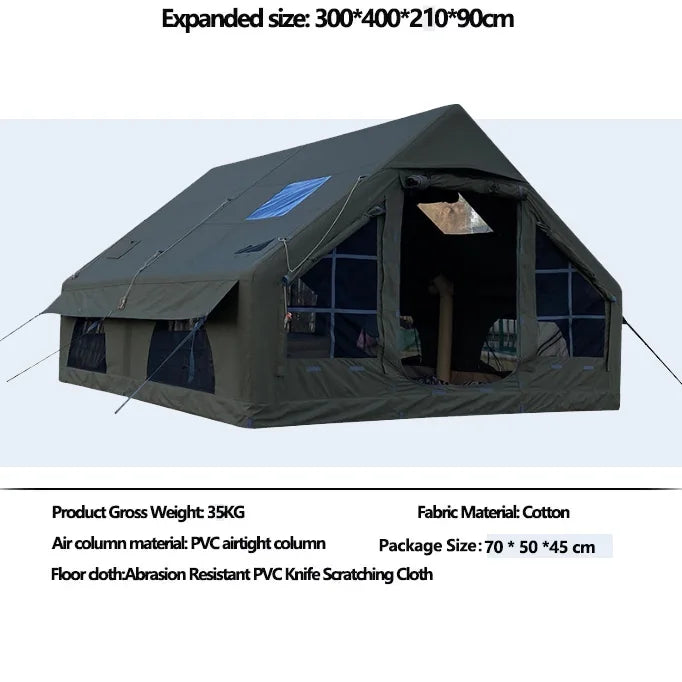 New 4X3m Inflatable Tents for Camping Outdoors Wild Hiking Rainproof Quick-open Inflatable Marquee Cotton Cloth Luxury Tents