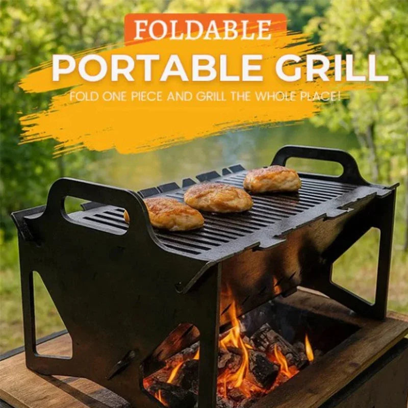 Outdoor Camping Folding Barbecue Stainless Steel Portable Charcoal Barbecue Grill Outdoor Camping Tools Durable with Handles