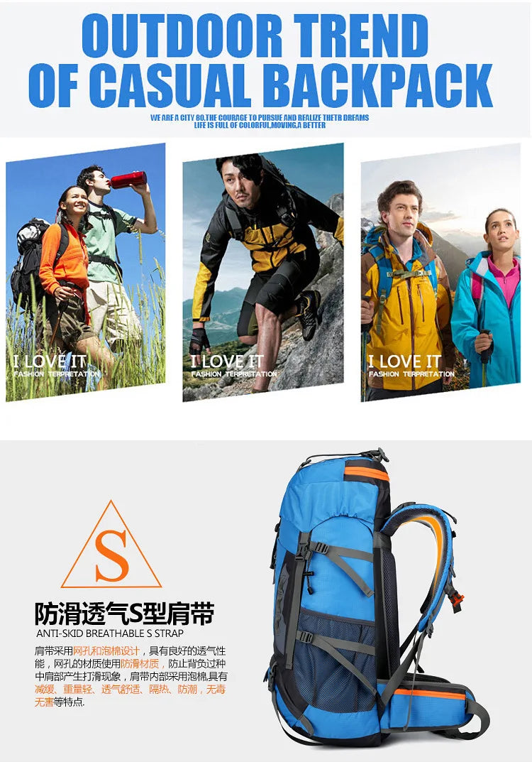 2025 cross-border outdoor hiking bag shoulder hiking sports bag waterproof bag backpack large capacity polyester backpack a001