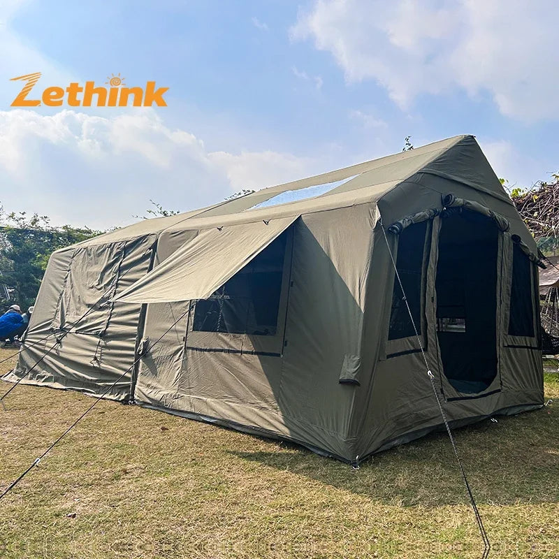 Manufacturer Waterproof Air Tent Outdoor 210g polyester-cotton Glamping Inflatable winter camping Tent 10-12 people frame tent