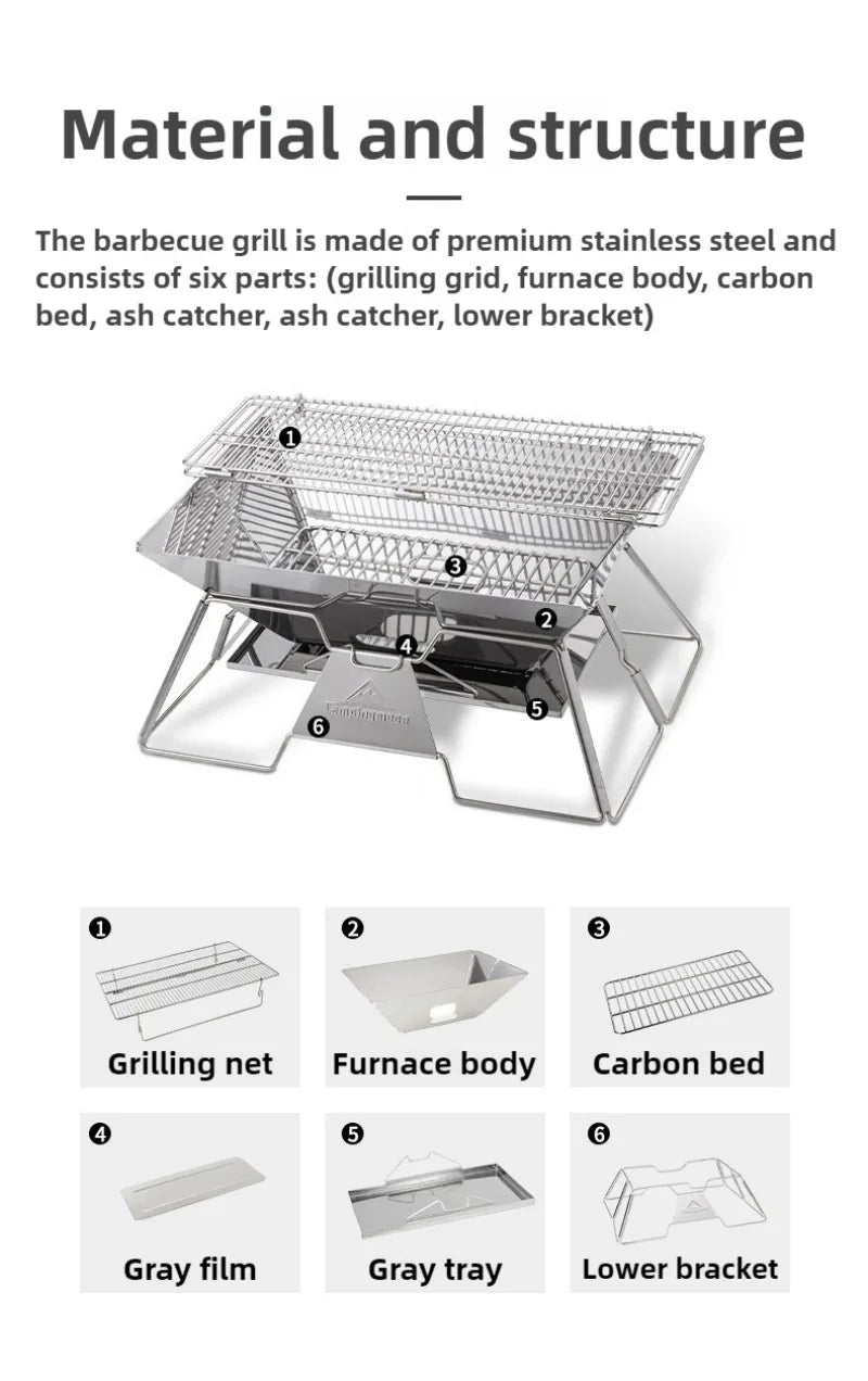 Outdoor Folding Stove Portable Stainless Steel Lightweight Barbecue Grill Picnic Stove Convenient Versatile Camping Supplies