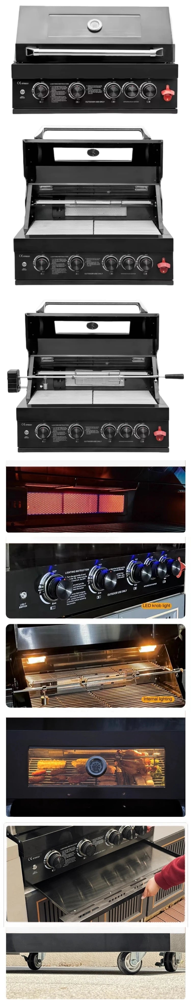 Outdoor Gas Black Stainless-Steel Build in BBQ Grills Plate Natural Gas Cooker With Oven and Grill Camping Barbeque Gas Grill