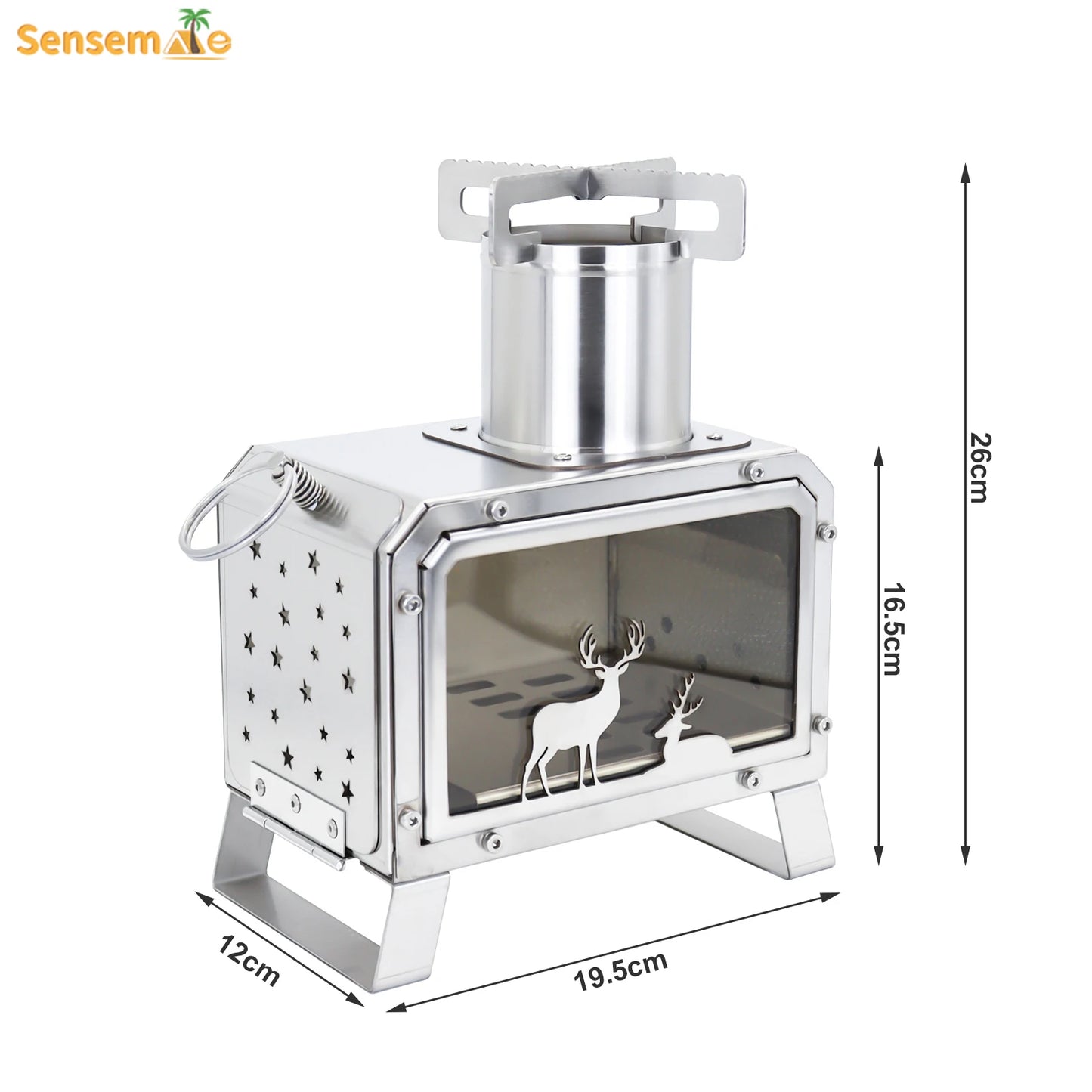 Portable Stainless Steel Wood Stove Camping Oven with Glass Window Folding Rocket Stove Mini Drawer for BBQ Grill Garden Hiking