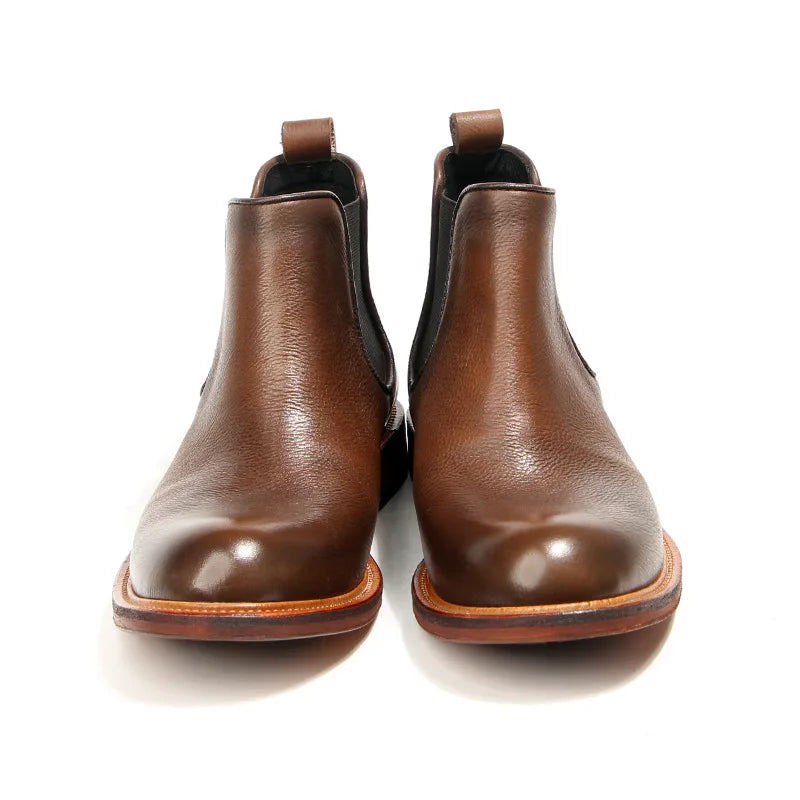 Vintage Man Western Boots Genuine Leather High Calf Shoe For Men Comfortable Slip On Designer Shoes Ankle Boots Male Shoe A223