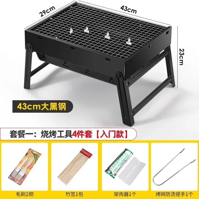 Collapsible BBQ Grill Outdoor Portable Charcoal Fire Pit Full Set no Smoke Carbon Roast Meat for Home