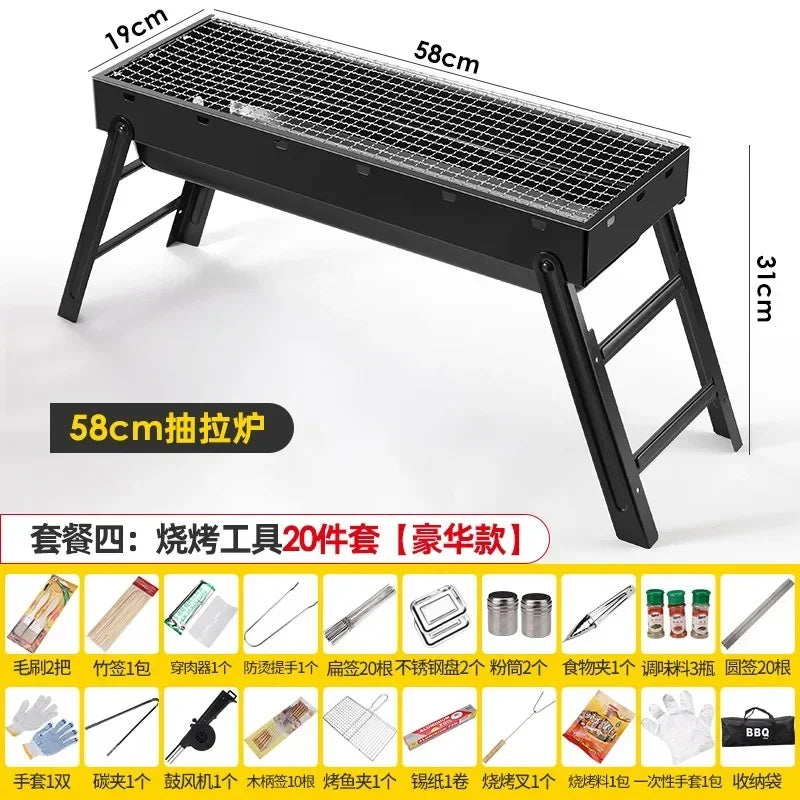 Collapsible BBQ Grill Outdoor Portable Charcoal Fire Pit Full Set no Smoke Carbon Roast Meat for Home