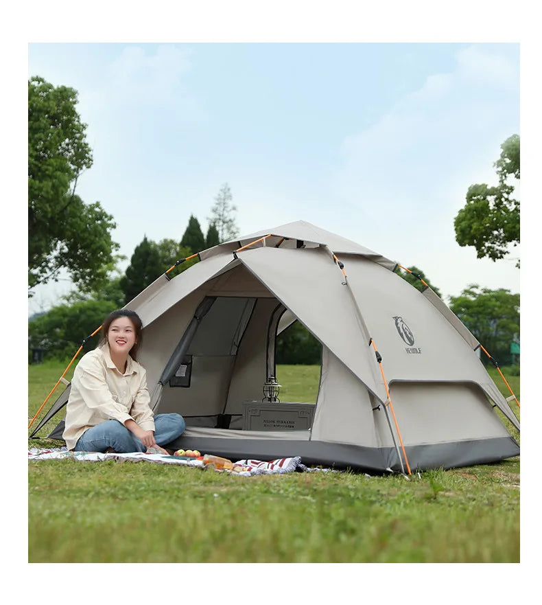 HeWolf Outdoor Double-layer Silver-coated Picnic Tent Automatic Folding Portable Waterproof Sunscreen Quick-Open Camping Tent