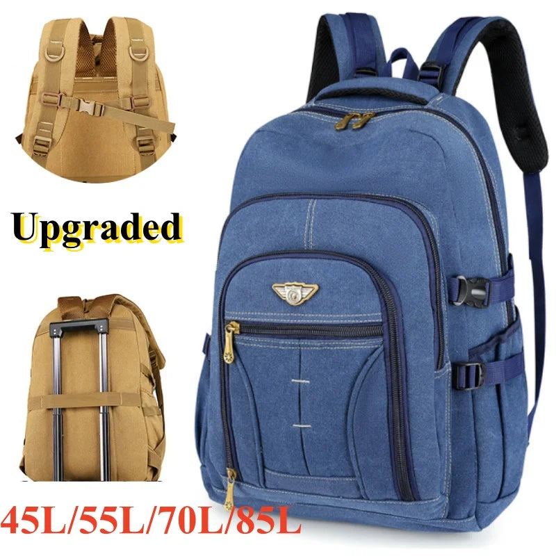 55L 70L Canvas Sports Backpack Men Outdoor Hiking Camping Travel Bag Luggage Rucksack Large Capacity Climbing Tactical Backpack