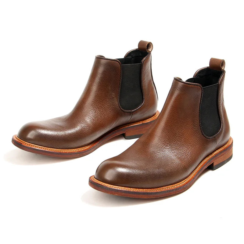 Vintage Man Western Boots Genuine Leather High Calf Shoe For Men Comfortable Slip On Designer Shoes Ankle Boots Male Shoe A223