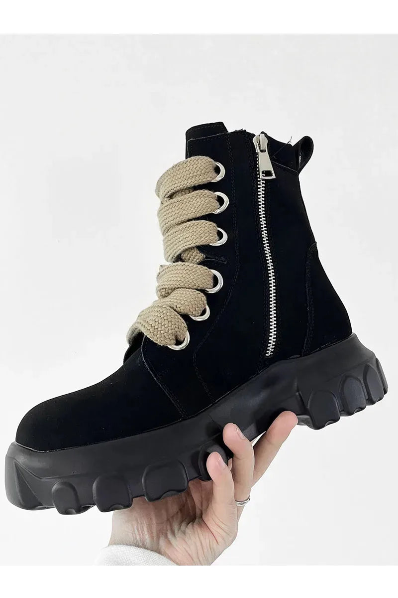 Autumn Motorcycle men Ankle Boots Street Goth Platform Rock Chunky Heels Punk Designer Shoes Knight Short Boots Woman Winter
