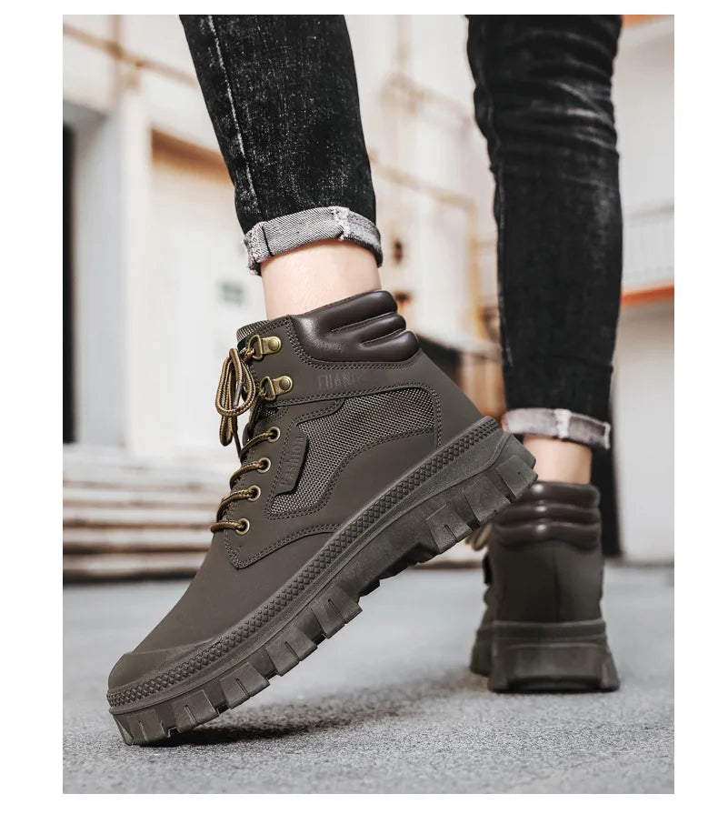 Men's Boots Fashion Motorcycle Ankle Boots High Top Casual Shoes for Men Lace Up Platform Boot Non Slip Hiking Boot Botas Hombre
