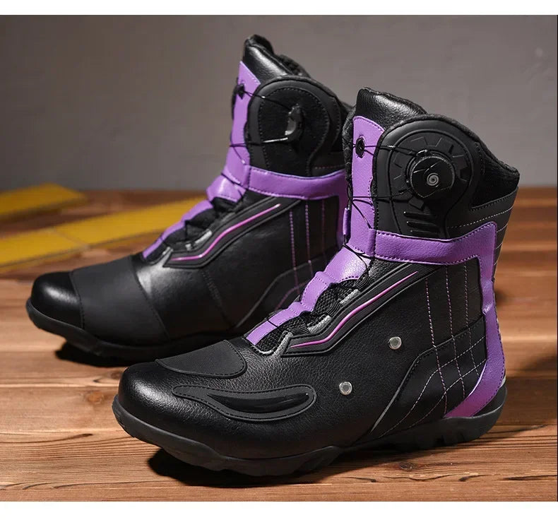 Motorcycle  Ankle Boots Racing Shoes Men Riding Durable Anti-Slip Grip Anti-kick protection Quick Lock moto Equipment Motorbike