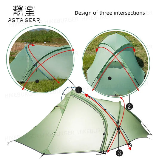 ASTA GEAR Frog2 Windproof Tent Outdoor Camping 2P Silicon Coating Lightweight Tent 10D Nylon Backpack Hiking Windproof Rainproof
