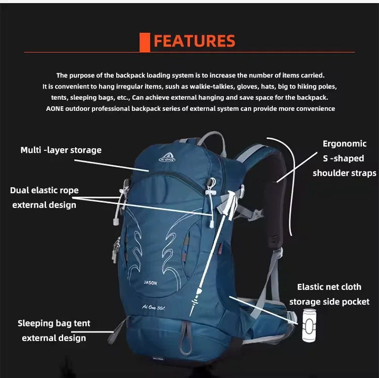 30L Outdoor Backpack for Men Sports Climbing Bag Mochila Camping Mountaineering Bag Travel Trekking Motorcycle Rucksack