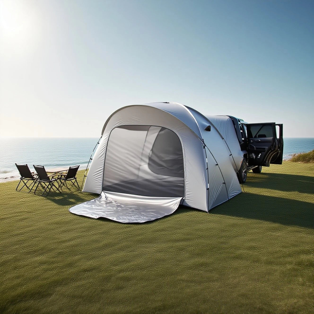 3-4 Person SUV Camping Tent PU4000 Waterproof with Mesh Bug Door, Cross-Ventilated Quick-Pitch Design, Built-In Floor