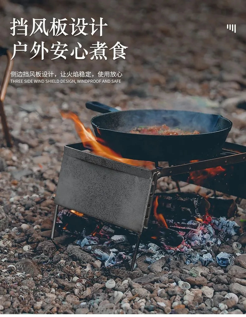 Outdoor Portable BBQ Grill Mini Pocket Stovetop Folding Campfire Bracket Grill Stainless Steel Camping Gas Stove BBQ Stand Pot